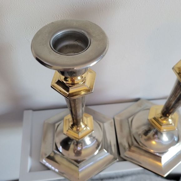 Vintage MCM Regal Silver Zinc Candlestick Holders Tall - Picture 3 of 8